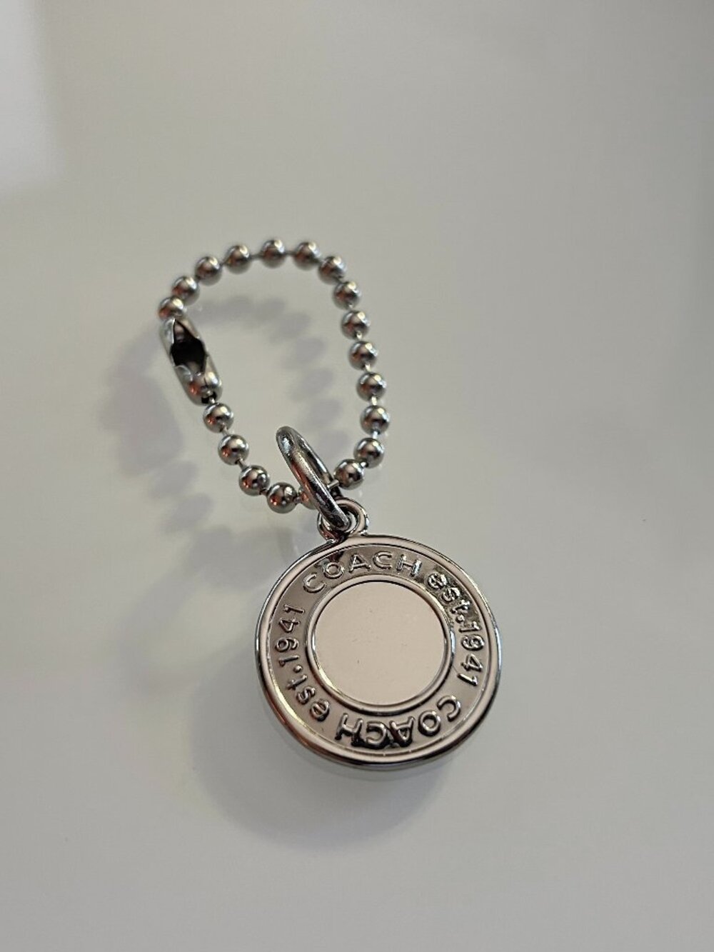 COACH Y2K VINTAGE Round Disc Bag Charm Hang Tag Keychain Fob Silver Nickel Metal